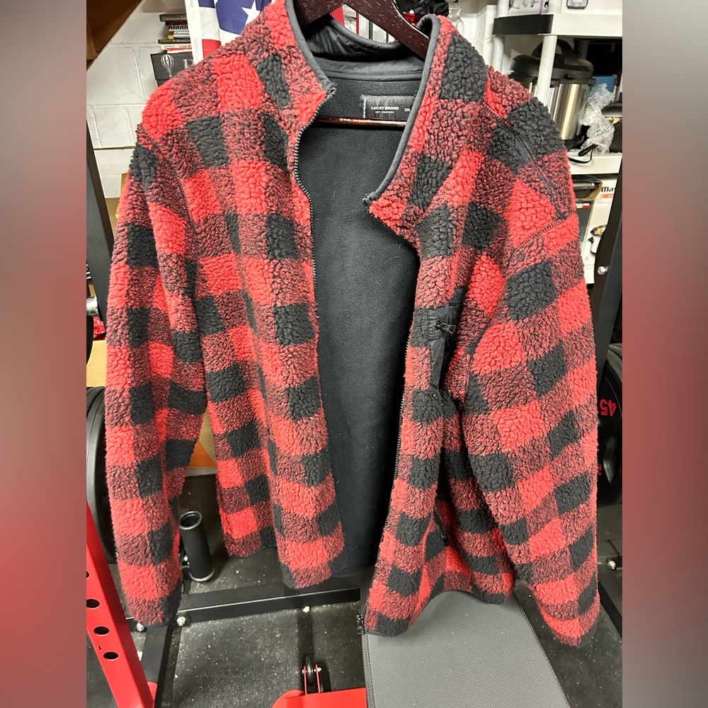 Sherpa type red / black flannel style lucky brand jacket